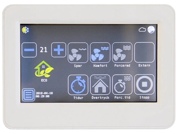 Tillhörande display för EvoControl Ventilation Touch Display